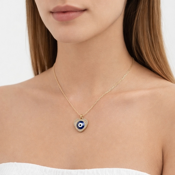 SHEIN Jewelry - 14K Gold Plated Evil Eye Heart Necklace – Protection Jewelry
